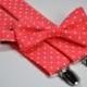 Boy's Bow Tie and Suspender Set - Coral Polka Dots - Children's Bowtie and Suspenders - Wedding Bow Tie