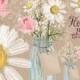 Watercolor chamomile mason jar, baby breath, cream rose, camomile flower, handpainted, bouquet florals, clip art, watercolor invite diy card