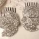 1920s Rhinestone Bridal Hair Combs, PAIR Art Deco Pave Silver Leaf Antique Fur Clips to Hairpiece Gatsby Flapper Wedding Accessory Headpiece