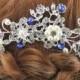 Bridal Hair Comb Wedding Hair Comb Sapphire Blue Pearl Silver Wedding Hair Piece Bridal Jewelry Wedding Jewelry Bridal Accessories Style-183