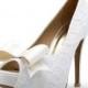 Lace White Wedding Shoe with Bow. Peep Toe Lace White Bridal Heel. Wedding Shoes. White Shoes. - New