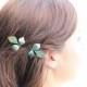 Leaf Bobby Pins Leaves Branch Patina Verdigris Green Woodland Wedding Hair Accessories Hair Slides Pair of Leaves Nature Bridal Accessories
