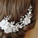 Light Ivory Bridal Comb, Hair Vine, Silk Flowers with Crystals and Pearls - FLEUETTE