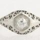 Art Deco Engagement Ring - 18k White Gold Vintage European Cut Diamond .33ct L1131