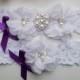 Wedding Garter Set, Bridal Garter Set, Purple Wedding Garter, Bridal Garter, White Bridal Garter, - Style L237