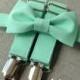 Mint Bow Tie and Suspender Set for Babies, toddlers, boys, and men.