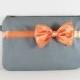 SUPER SALE - Gray with Little Orange Bow Clutch - Bridal Clutches, Bridesmaid Wristlet, Wedding Gift, Zipper Pouch - Made To Order