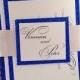 Blue wedding invitation, Blue Glitter Wedding Invitation with RSVP and ribbon belt