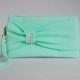 PROMOTIONAL SALE - Mint bow wristelt clutch,bridesmaid gift ,wedding gift ,make up bag,zipper pouch,cosmetic bag ,zipper pouch
