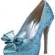 Custom Made Robbin Blue Satin Glitter Pumps. Blue Bridal Heels. Blue Glitter Wedding Shoes. Custom Made  Shoes with Glitter Bow