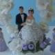 Vintage 1970's Wedding Cake Topper BRIDE & GROOM W LILAC BRIDESMAIDS & ROSES