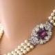 AMETHYST Necklace, Pearl Choker, Great Gatsby, Art Deco, Wedding, Statement Necklace, Bridal Jewelry, Purple Rhinestone, Lotus Pearls