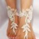 bridal anklet, ivory Beach wedding barefoot sandals, bangle, wedding anklet, free ship, anklet, bridal, wedding
