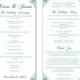 Wedding Program Template DIY Editable Text Word File Download Program Teal Program Blue Floral Program Printable Wedding Program 4x9.25inch