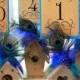 Table Number Holders Wooden Birdhouse With Choice Of Colors, Flowers, Peacock, And Coordinating Feathers