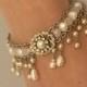 Bridal Bracelet,Pearls Wedding Bracelet,Rhinestone,Vintage Style Bracelet,Victorian Jewelry,Wedding Jewelry,Crystals Bracelet
