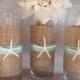 Set Of 3 Starfish & Burlap Beach Vase Centerpieces - Nautical Coastal Wedding Centerpiece Vases Sand Dollar Candle Holders Holder Flowers