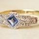 One Of A Kind Art Deco Sapphire & Diamond Engagement Ring, Antique Sapphire Platinum And 18k Gold Ring, Approximate Size US 7.25