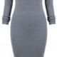 Grey Long Sleeve Skinny Split Dress -SheIn(Sheinside)