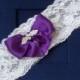 Wedding Garter , Ivory Lace Garter, Bridal Leg Garter,Rustic Wedding Garter, Bridal Accessory, Purple Ribbon Bridal Garter