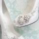 Something Blue Wedding Shoes with Handmade Crystal Blossom and Beaded Vine White or Ivory Peep Toe Pumps - New