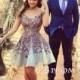Lace cap sleeves Short Prom Dress, Homecoming Dress - 24prom