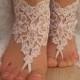 Champagne Barefoot , french lace sandals, wedding anklet, Beach wedding barefoot sandals, sandals.