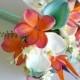 Beach Bridal Bouquet In Coral, Aqua And Cream Made With Real Touch Callas, Orchids, Plumeria And Bird Of Paradise