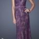 Chic Purple Sheer Scoop Neck Cap Sleeve Fitted Lace Formal Gown