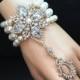 Gatsby Bracelet, Pearl Slave Bracelet,Crystal Bridal Bracelet,1920's Bracelet, Hand Chain Bracelet, Ring with Bracelet