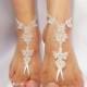 bridal anklet, raw slik color ivory frame Beach wedding barefoot sandals, bangle, wedding anklet, free ship, anklet, bridal, wedding