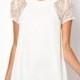 White Lace Short Sleeve Chiffon Dress -SheIn(Sheinside)