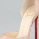 Dos Noeud Peep-Toe Ankle Wrap Red Sole Pump, Nude