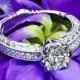 18k White Gold "Crescendo Hand Engraved Half-Bezel" Diamond Engagement Ring