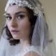 Dramatic Juliet Cap Veil With Beaded Floral Lace ,Kate Moss Style Veil, Cathedral Length Veil,chapel Length Veil,ivory,white, Champagne Veil