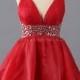 UK A-line Organza V-neck Short/Mini Ruched Prom Dresses -