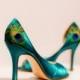 Teal Satin Pleated Peep Toe Peacock Pumps ... ANY SIZE