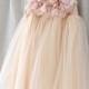 Tulle Flower Girl Dress With Chiffon Flowers-Infant Shoulder Strap Dress-Baptism Dress-Pastel Dress-Princess Dress-Light Peach Wedding Dress