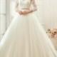 Princess 2016 Wedding Dresses Scoop Tulle Sheer 3/4 Long Sleeve Illusion Lace Applique Bridal Ball Gowns Chapel Train Dresses Wedding Style Online with $125.5/Piece on Hjklp88's Store 