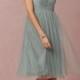 Embroidered Short Knee Length Pleated Tulle Bridesmaid Dress
