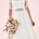 vintage inspired half length sleeved tea length wedding dress