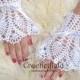 Crochet handmade White Wrist Cuffs with satin ribbon, Fingerless, Bridal Accessories, Wedding Jewelry, victorian lace fingerless gloves, crochet cuff