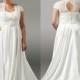 Elegant Plus Size Wedding Dresses Lace Pleated 2016 Spring White Capped Sleeve A Line Bridal Ball Sweep Train Hollow Back Wedding Gowns Online with $129.95/Piece on Hjklp88's Store 