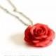 Red Rose Necklace - Rose Pendant, Rose Charm, Valentine, Love Necklace, Bridesmaid Necklace, Flower Girl Jewelry, Red Bridesmaid Jewelry