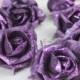 100pcs Purple Foam Flower Heads Glitter Rose Heads For DIY Hair Clips Wedding Cake Decor