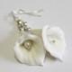 White Calla Lilies dangle earrings - floral long drop earrings, White Calla Lilies, Wedding Earrings, Calla Lilies Bridesmaid Earrings