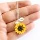 Yellow Sunflower Necklace,Yellow Pendant, Personalized Initial Disc Necklace, Bridesmaid Necklace,Yellow Bridesmaid Jewelry,Sunflower Flower