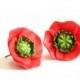 Red Poppy Earrings - Stud Earrings - Red Earrings - Poppies Studs - A perfect gift for her, Bridesmaid Jewelry,Flowers Girl Jewelry