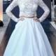 Gorgeous Two Pieces Lace Wedding Dresses Long Sleeve Taffeta Winter Fall 2015 A Line Bridal Ball Gowns Chapel Train Vestidos De Novia Online with $131.73/Piece on Hjklp88's Store 