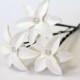 White Lily Hair Flower, White Lily with Pearl, Bridal Lily Hair Clip, Wedding Lily Hair Pins, Bridal Hair Flowers, Bridesmaid Jewelry Set of